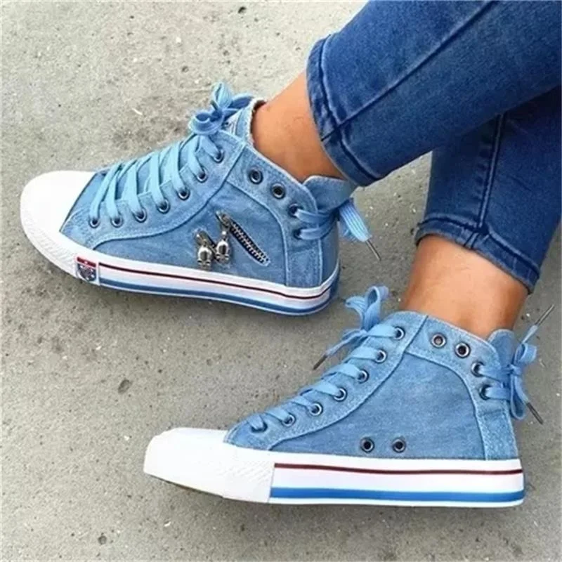 Women-New-Denim-Flat-heel-Round-Toe-Lace-up-Skull-Metal-Decoration-High-top-Comfortable-Fashion-2